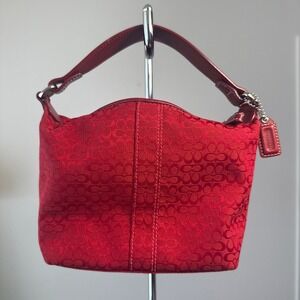 VTG Coach Signature C Jacquard Mini Hobo Canvas Accessory Pouch Bag Women S Red